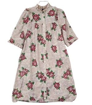 Vintage Models Coat Women House Dress White Floral Ruffle Neck Cottahecore #1886
